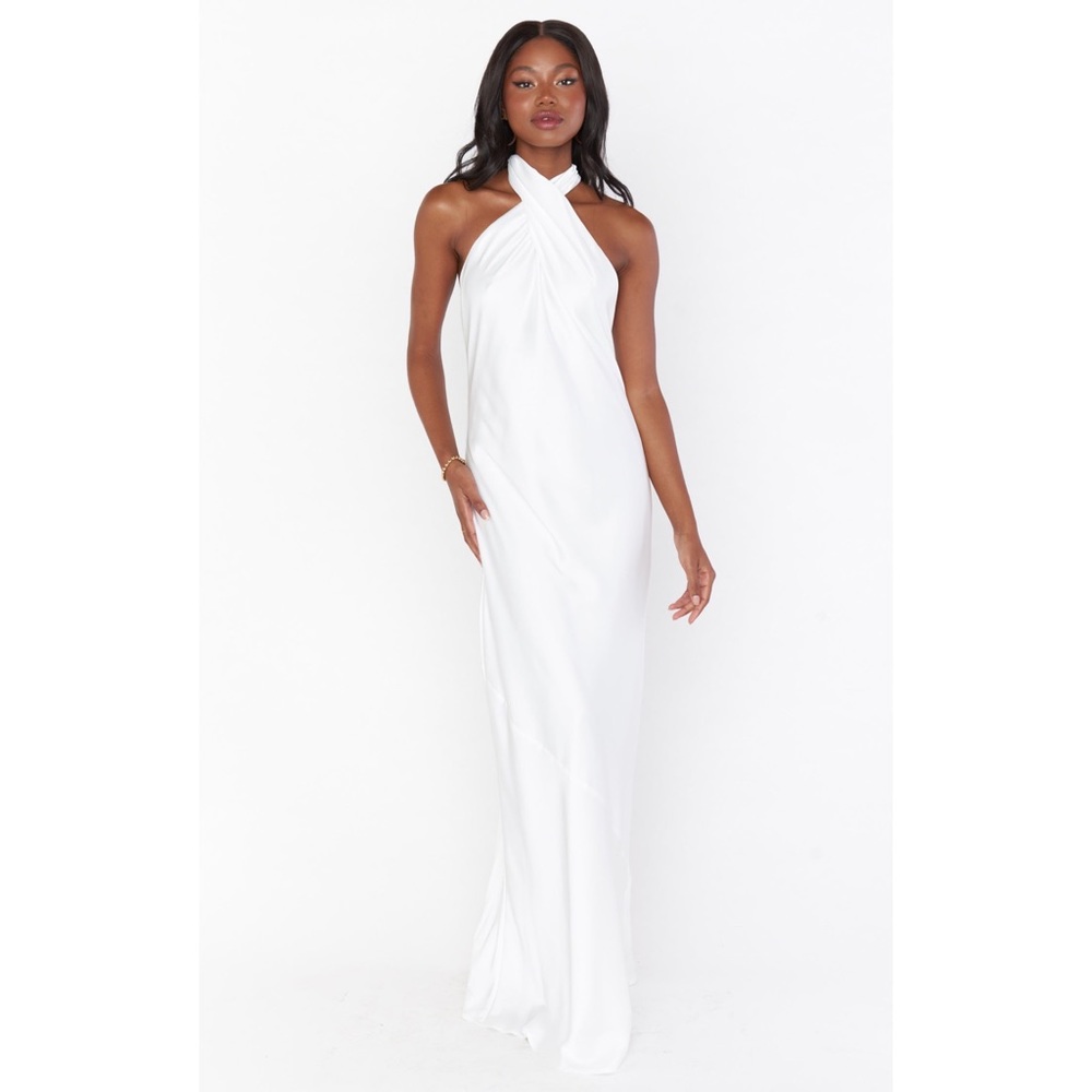 Show Me Your Mumu Jasmine Halter Maxi in Ivory Luxe Satin Size Small